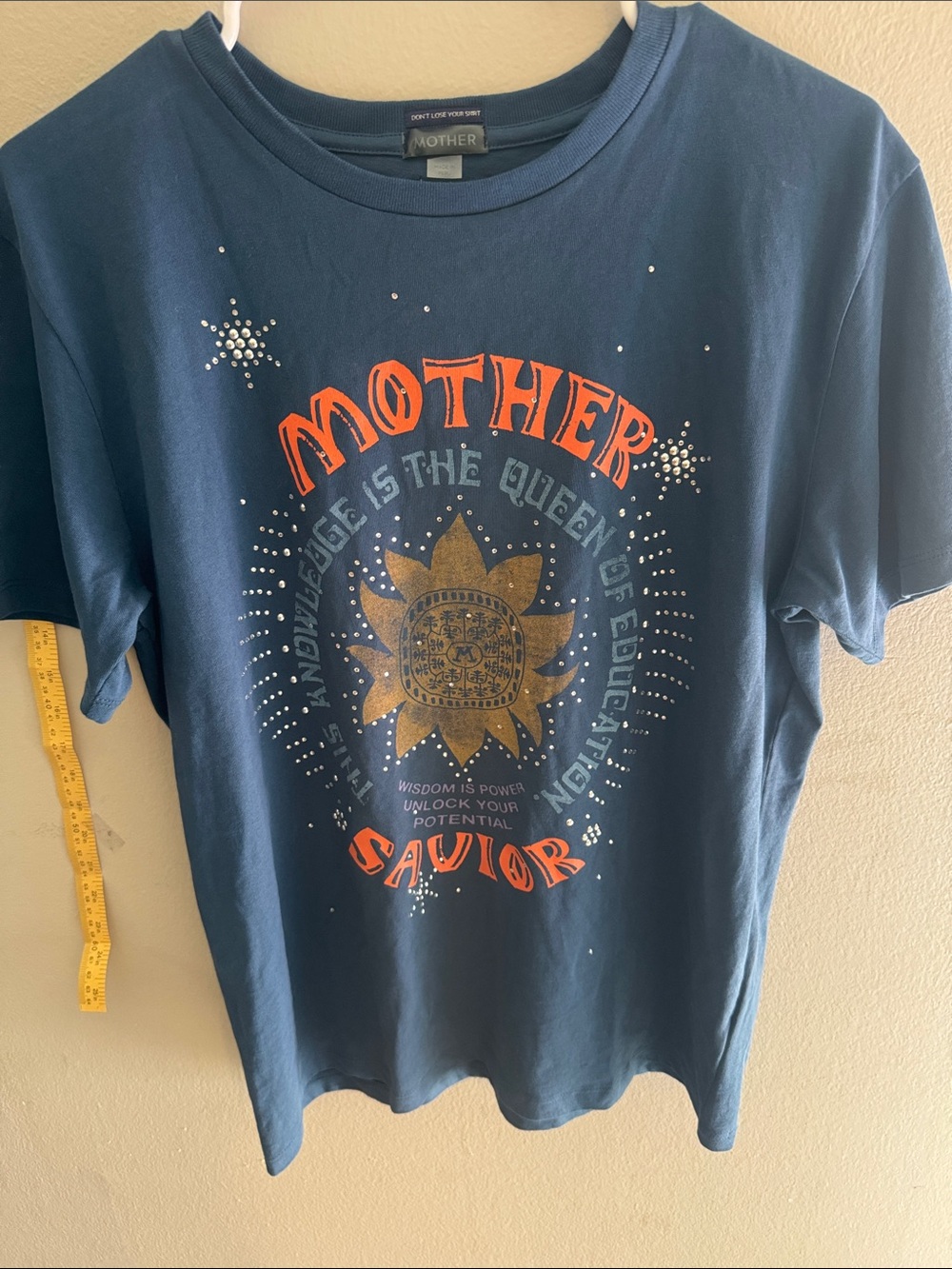 MOTHER Navy Tee with Orange and Gold Graphic
